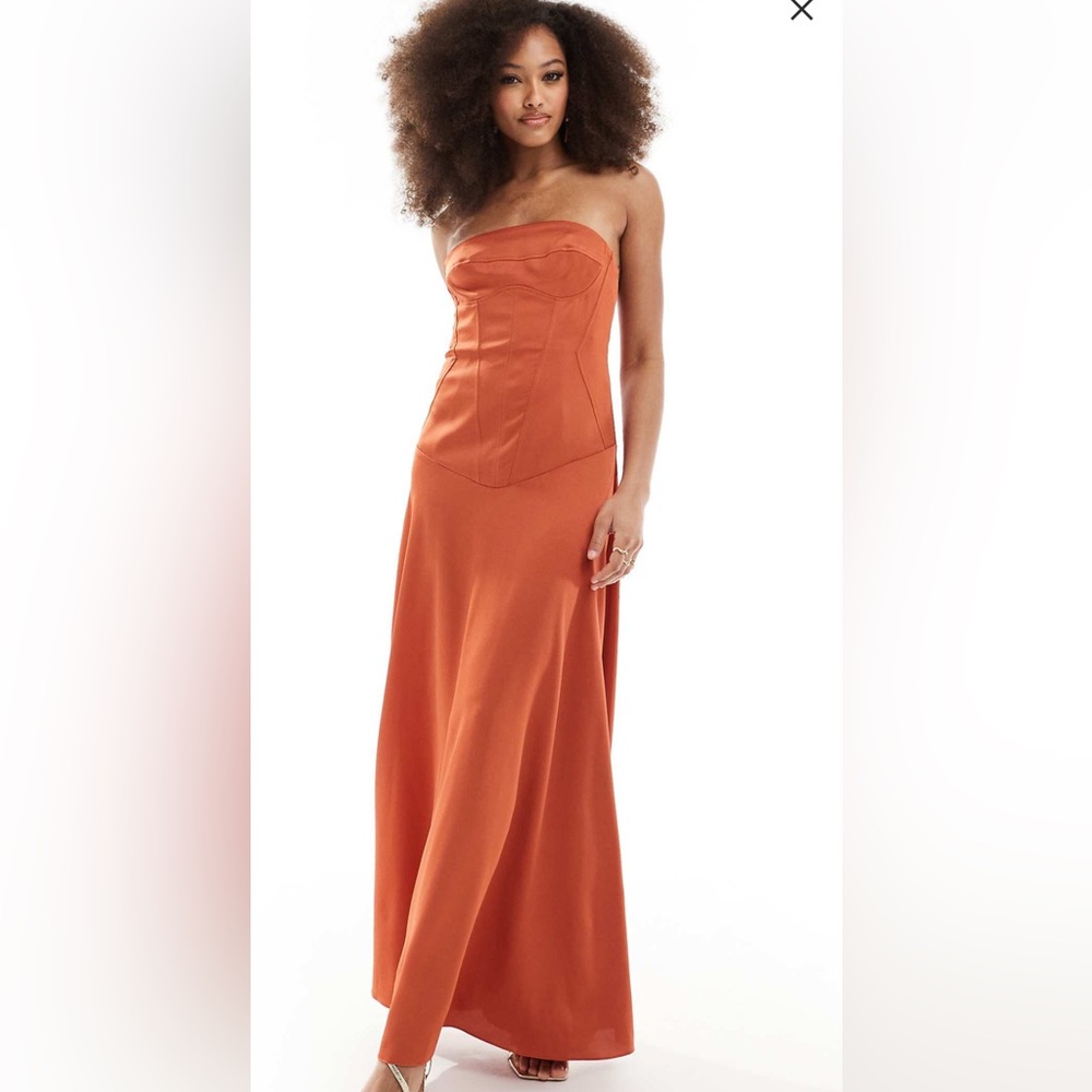 Satin dress with corset detailing, color: rust